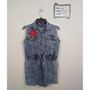 Pinot Noir Vintage Acid Wash Embroidered Denim Romper Medium